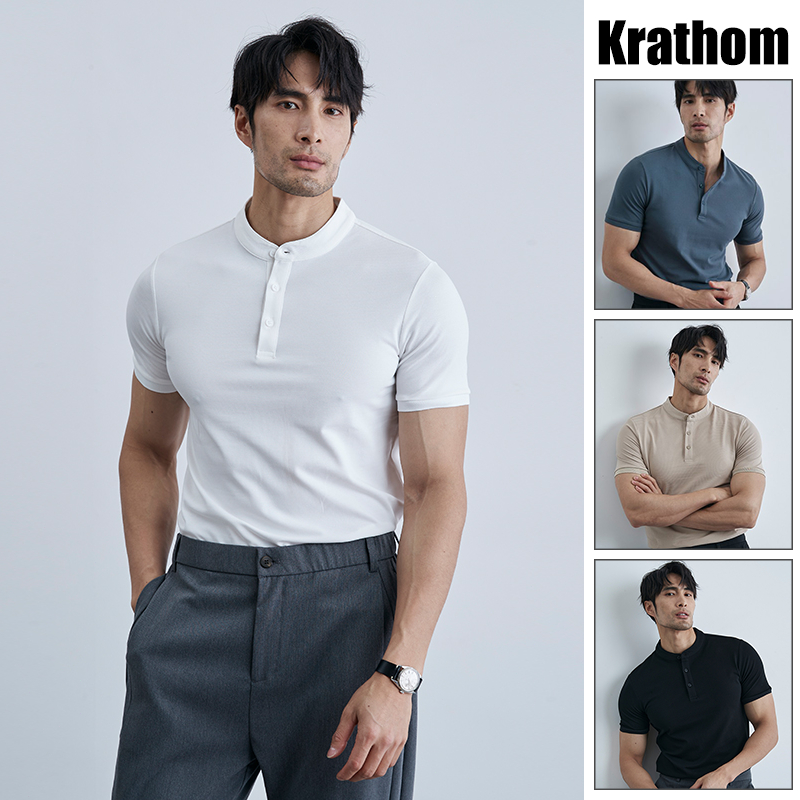 เสื้อโปโลคอปก Henley สไตล์เกาหลี – เสื้อเชิ้ตแขนสั้นผู้ชาย Slim-Fit, ตู้เสื้อผ้าเก๋ไก๋และอเนกประสงค์ระดับพรีเมียมที่จําเป็น