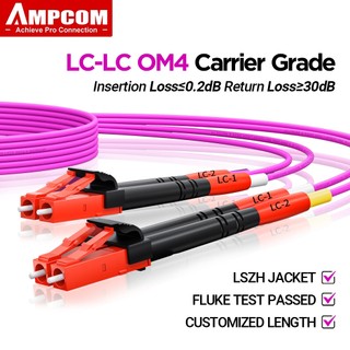 AMPCOM สายแพทช์ใยแสงแบบ OM4 LC ถึง LC UPC ใยแสงหลายโหมดแบบดูแปลก 50/125 แหล่งที่มาจาก LSZH สายแพทช์ใยแสงแบบใยแสงโหมดหลาย 2.0 มม. รองรับการปรับแต่ง