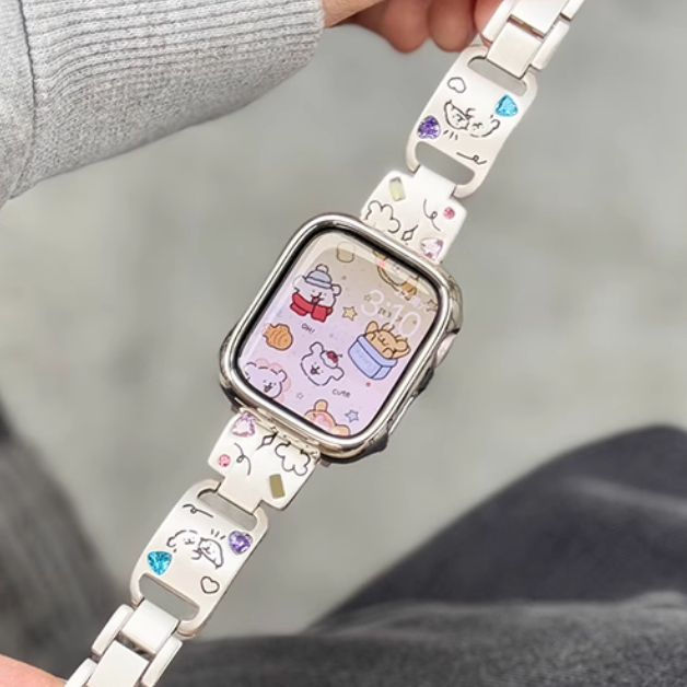 ฝังพลอย i สายนาฬิกา + กรอบ i Watch Case สําหรับ A-pple Watch Series10 9 8 7654321,se2,Ultra, Ultra 2