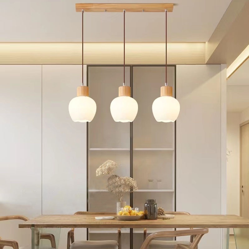 โคมไฟระย้าไม้ญี่ปุ่น LED โคมไฟห้อยโต๊ะอาหาร สําหรับตกแต่งห้องนั่งเล่น/ห้องนอน/ร้านอาหาร