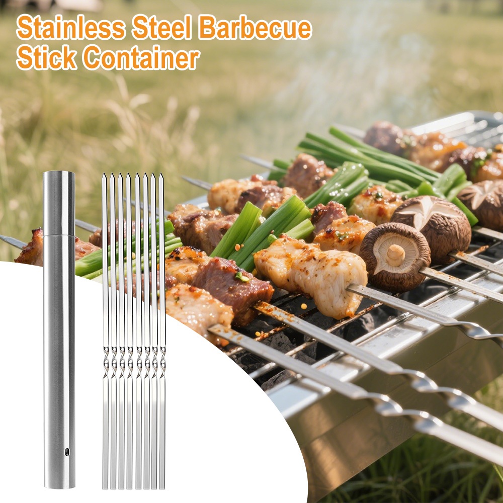 50PCS BBQ Skewers 304 สแตนเลสบาร์บีคิวกว้างย่าง Sticks ปิกนิกกลางแจ้ง BBQ เจาะเนื้อเครื่องมือ Stick 
