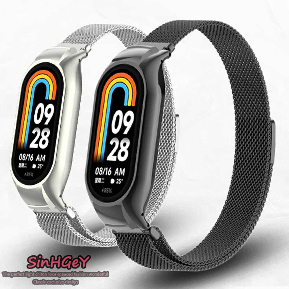 Xiaomi เสี่ยวหมี่ ไมล์ วงดนตรี 9 สาย ไมล์ วงดนตรี Mi Band 3 / 4 / 5 / 6 / 7 / 8 สายสแตนเลสสตีลโลหะสายรัดข้อมือเปลี่ยนแม่เหล็ก