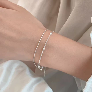 จากไทย 1วันถึง💕สร้อยข้อมือเงินสเตอร์ลิง S925 โซ่กระดูกงู คู่ลูกปัด | สไตล์เกาหลี เย็นสบาย เรียบง่าย | สไตล์คลาสสิกไม่ซ้ำใคร