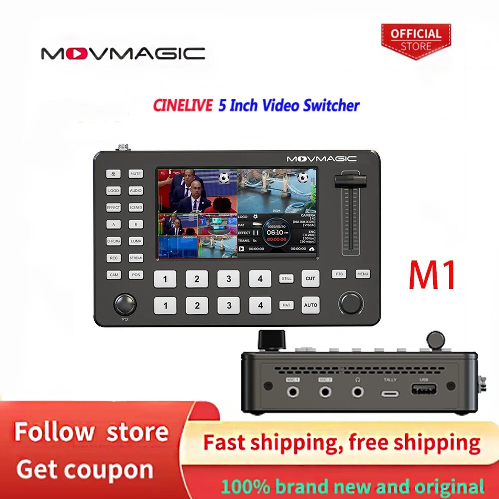 MOVGAMIC CINELIVE M1 5 นิ้ว 4 ช่อง Video Switcher หน้าจอ Full HD Live Switcher Push Streaming/การบัน