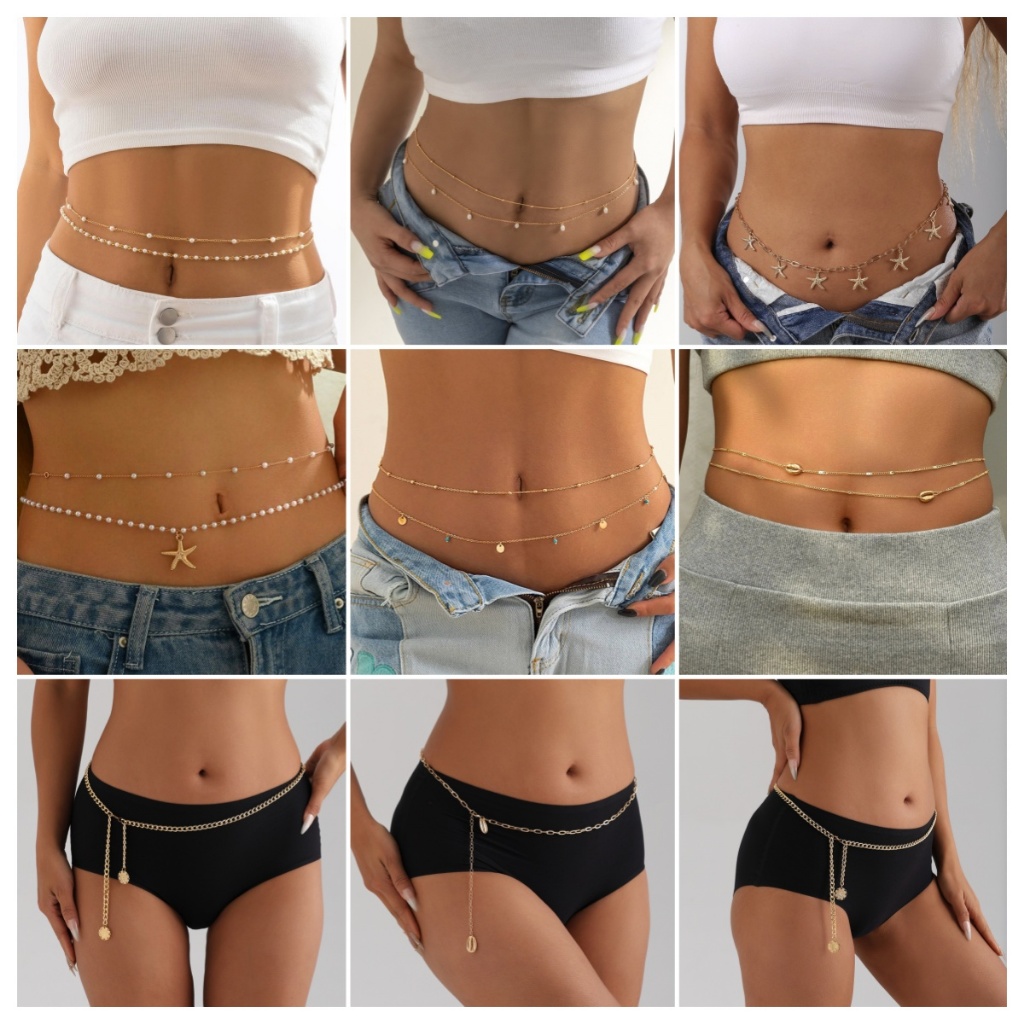 ใช่ เทอร์ควอยซ์รอบชิ้นพู่สองชั้นเข็มขัดโซ่แฟชั่นเครื่องประดับของขวัญวันหยุดอุปกรณ์เสริม