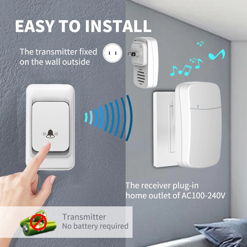 กริ่งประตูไร้สายแบบไม่ใช้แบตเตอรี่ กันน้ำได้ มี 38 ทำนอง กริ่งประตูไร้สา