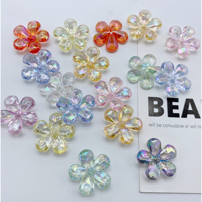 30 ชิ้น/แพ็คอะคริลิคเคลือบเงาโปร่งใสสีสันห้ากลีบดอกไม้หลวม DIY Charm กิ๊บติดผมลูกปัดประมาณ 22 มม.y1775