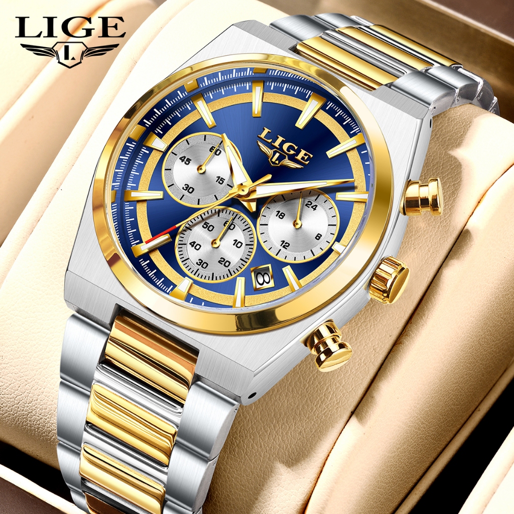 LIGE Watch Men แค่ กีฬานาฬิกาข้อมือควอตซ์สําหรับผู้ชายแฟชั่นนาฬิกากันน้ําผู้ชายส่องสว่างนาฬิกาโครโนก
