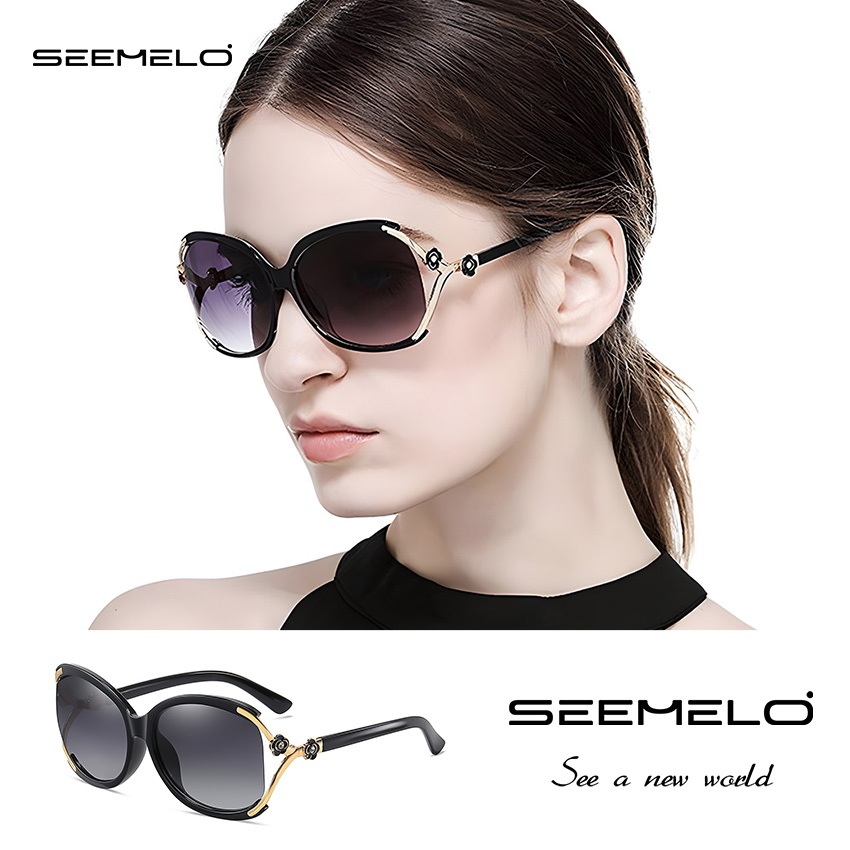 SEEMELO แฟชั่นแว่นกันแดดผู้หญิงแฟชั่น ดอกเคมีเลีย ออกแบบแว่นกันแดดกลวงออกแว่นกันแดดขับรถแว่นกันแดด ยูวี400ล้างวิสัยทัศน์แว่นกันแดดเดินทางขี่แว่นตาช