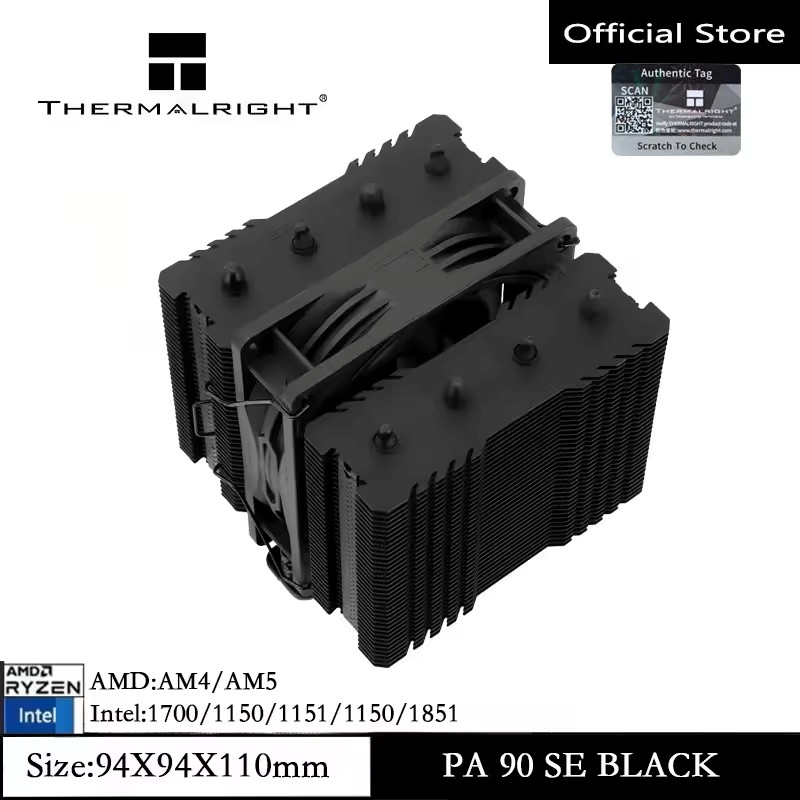 Thermalright TR-PA90 SE สีดํา CPU Air Cooler ความร้อน 4 ท่อความร้อน dual tower พัดลมเดี่ยวพร้อม 2200