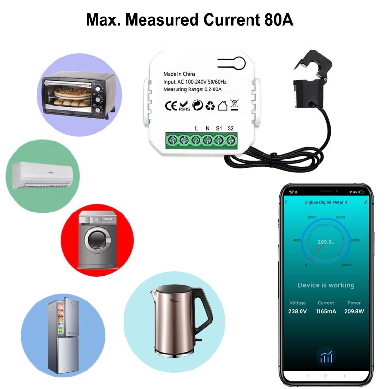 Tuya Smart Life ZigBee เครื่องวัดพลังงาน 80A หม้อแปลงกระแส App Monitor พลังงานกระแส AC 240V ราคา ถูกที่สุด ดีลบีเคเค แกลเลอรีภาพที่ 3