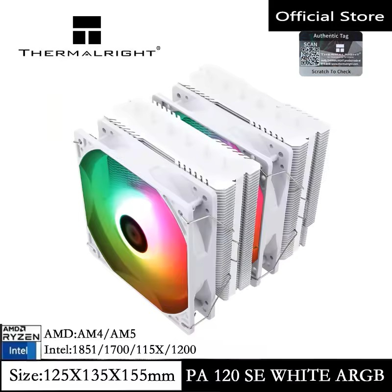 Thermalright PA120 SE สีขาวหม้อน้ํา CPU Air Cooler 6 ท่อความร้อนแชสซีความร้อนหม้อน้ํา PC พัดลมคู่สําหรับ AMD AM4/AM5 Intel 1700/1150/1200