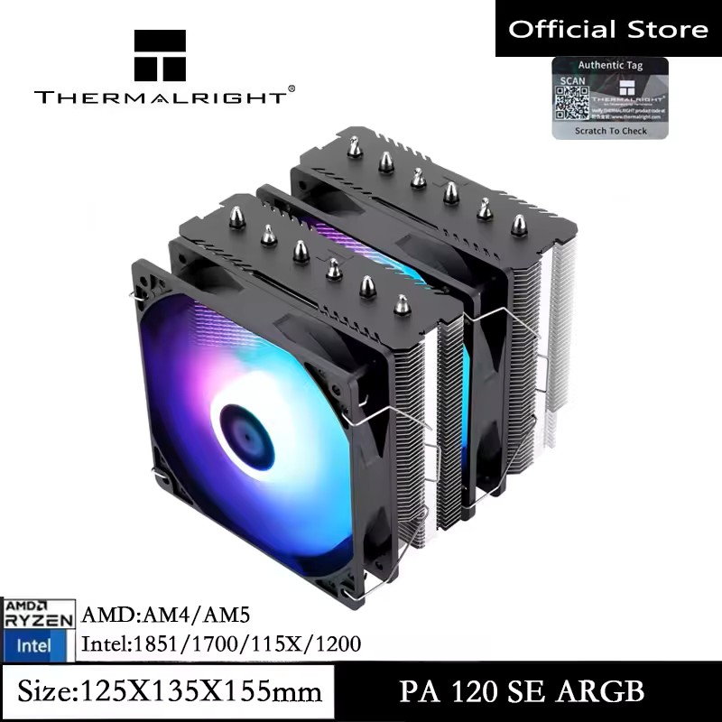 Thermalright PA120 SE ARGB CPU Air Cooler 6 ท่อความร้อน CPU แชสซีความร้อนหม้อน้ํา PC พัดลมคู่สําหรับ AMD AM4/AM5 Intel 1700/1150/1200