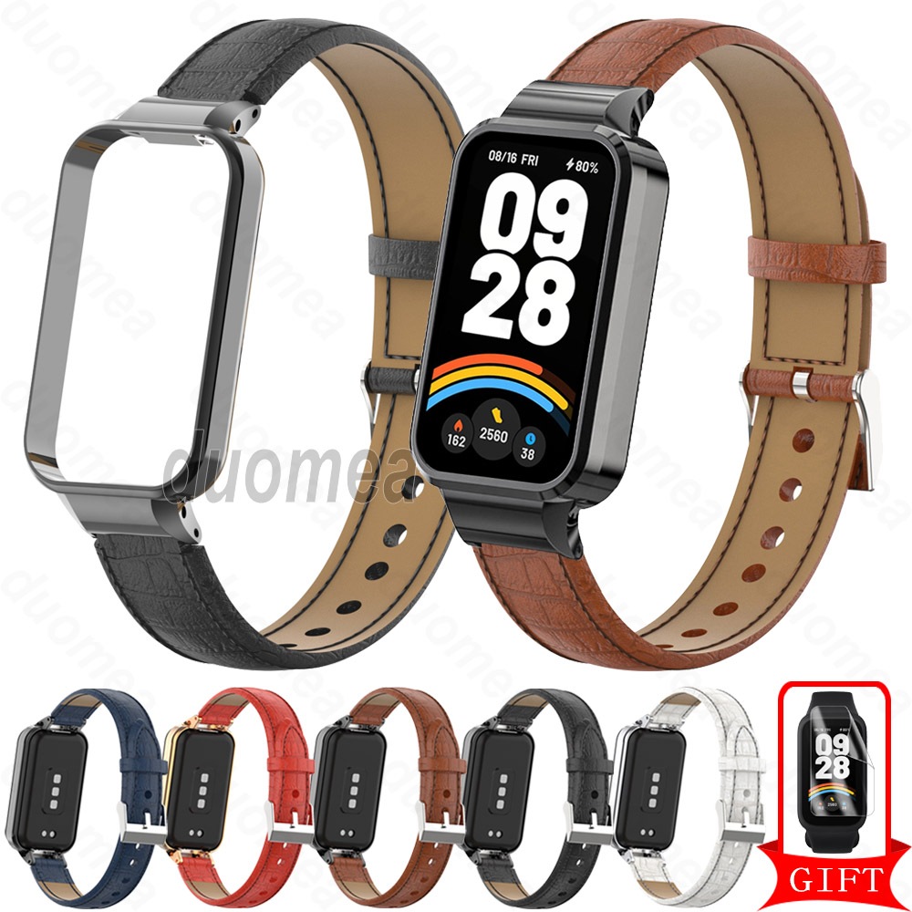 สายรัดข้อมือหนังพร้อมอุปกรณ์เสริมสร้อยข้อมือเคสสําหรับ Xiaomi Smart Band 9 8 Active / Redmi Smart Band 2 3