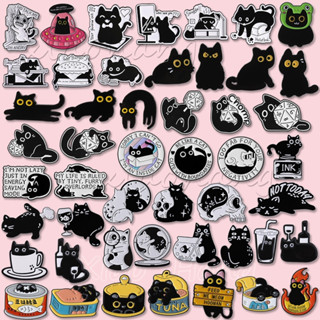 การ์ตูนตลกแมวดําเคลือบ เข็มหมุด ถ้วยซุกซนสามารถลูกแมวเข็มกลั…