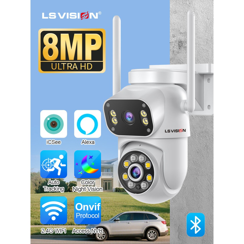 ​Ls vision 5X zoom กล้องวงจรปิดอัจฉริยะ 2 จอ 4MP CCTV กล้องกล้องวงจรปิดกันน้ํา APP ICSEE สี การมองเห