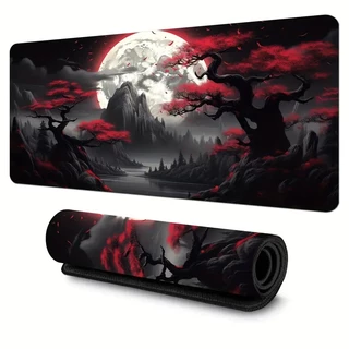 Lunar Eclipse สำหรับเล่นเกม แผ่นรองเมาส์ แบบหมึก วิวภูเขา ขอบเย็บ แผ่นรองโต๊ะ ที่รองเมาส์ 80 / 90 / 100 ซม.