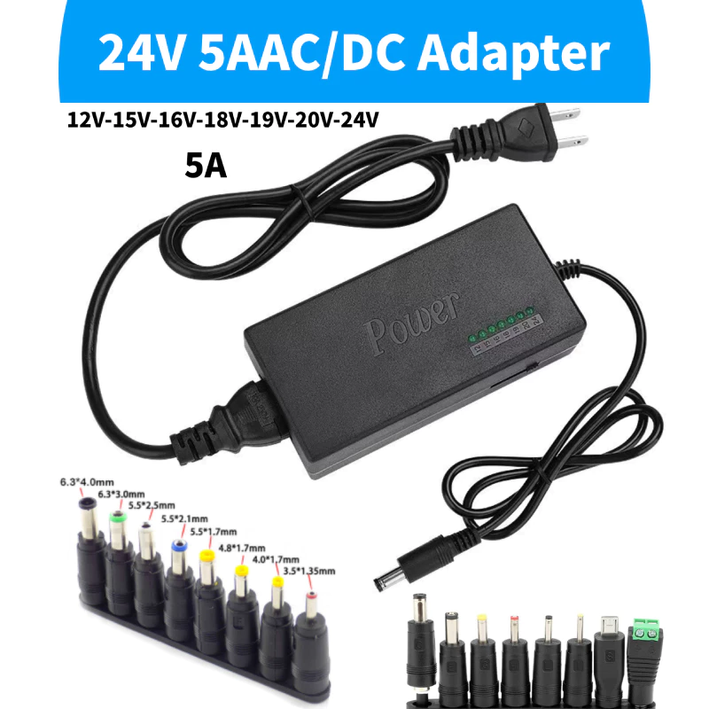 แหล่งจ่ายไฟแบบปรับได้ 12V ~ 24V 5A 96W Universal 100V-240V AC/DC Power Adapter Converter 12V 15V 18V 19V 20V 24V แหล่งจ่ายไฟ 8 DC เคล็ดลับและขั้ว Converter สําหรับ LED Strip Light