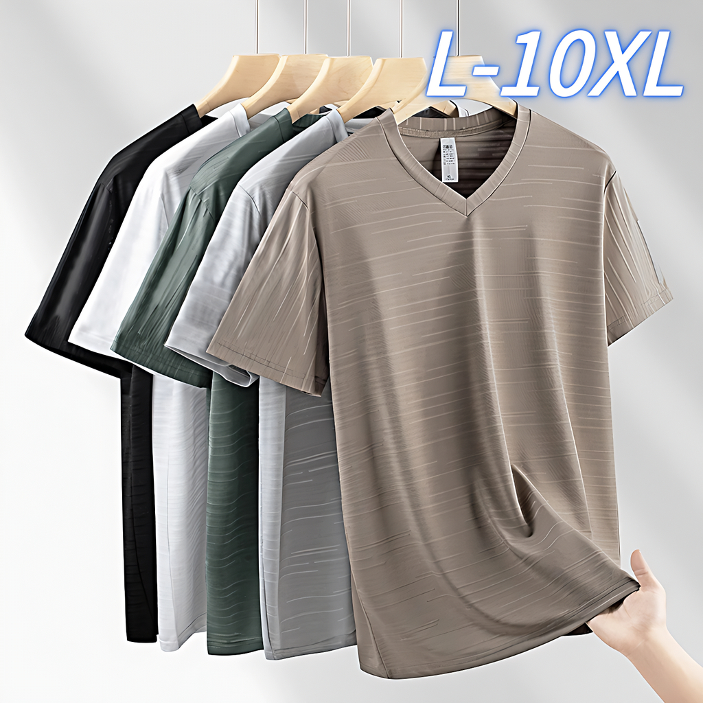 L-10XL ผู้ชาย Plus ขนาด V คอแขนสั้นเสื้อยืดฤดูร้อนบาง Breathable Cool Quick-Drying เสื้อผ้า