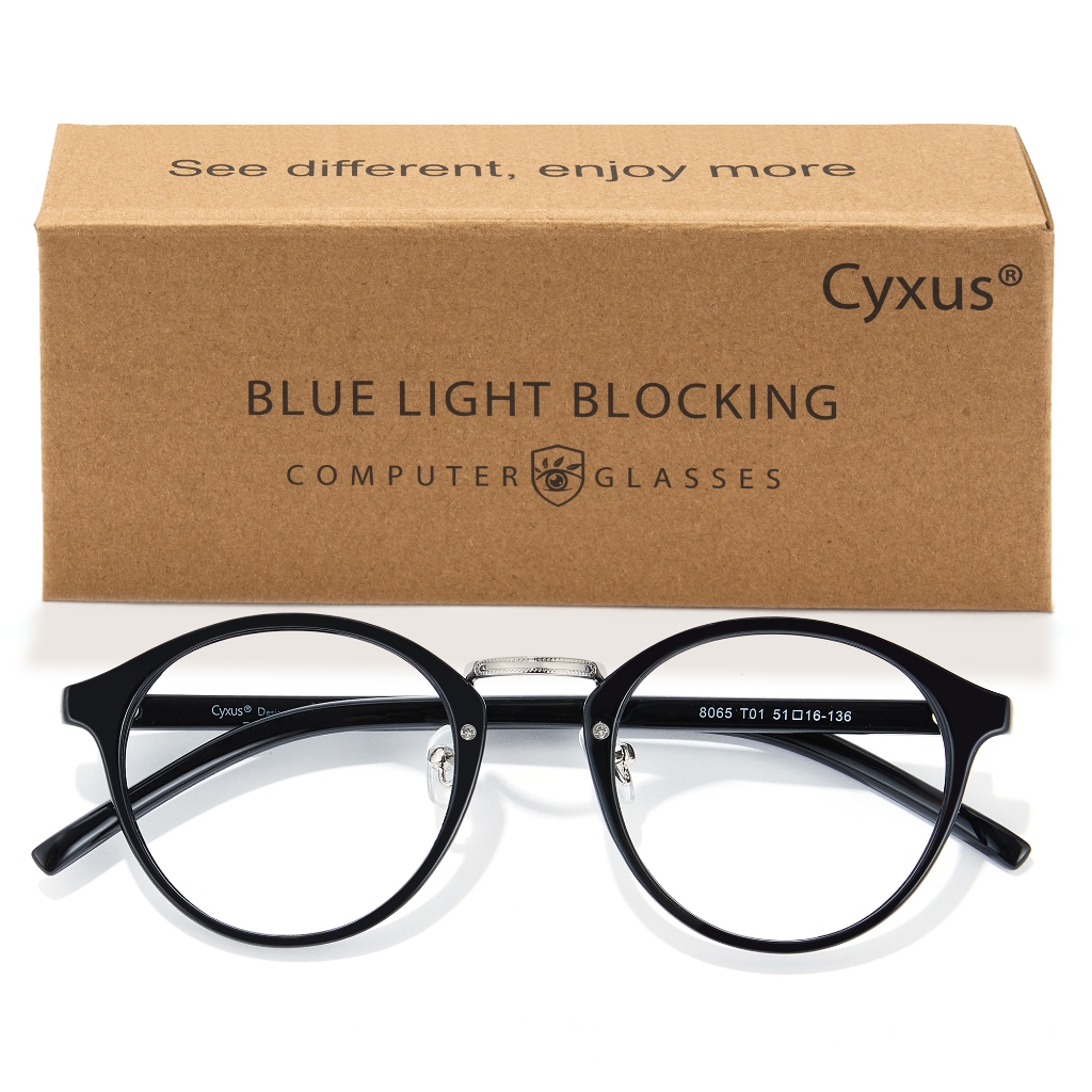 Cyxus แว่นตาทรงกลมสําหรับป้องกันรังสีคอมพิวเตอร์ Blue-Ray 8065
