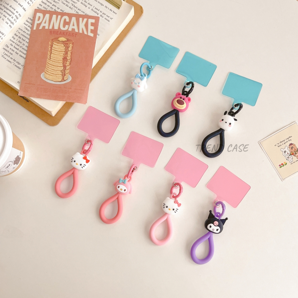 การ์ตูนน่ารัก Kitty จี้โทรศัพท์ Charm Chain Keycord เชือกสําหรับ iPhone พวงกุญแจเครื่องประดับชุดของขวัญสาวแขวนสายไฟ