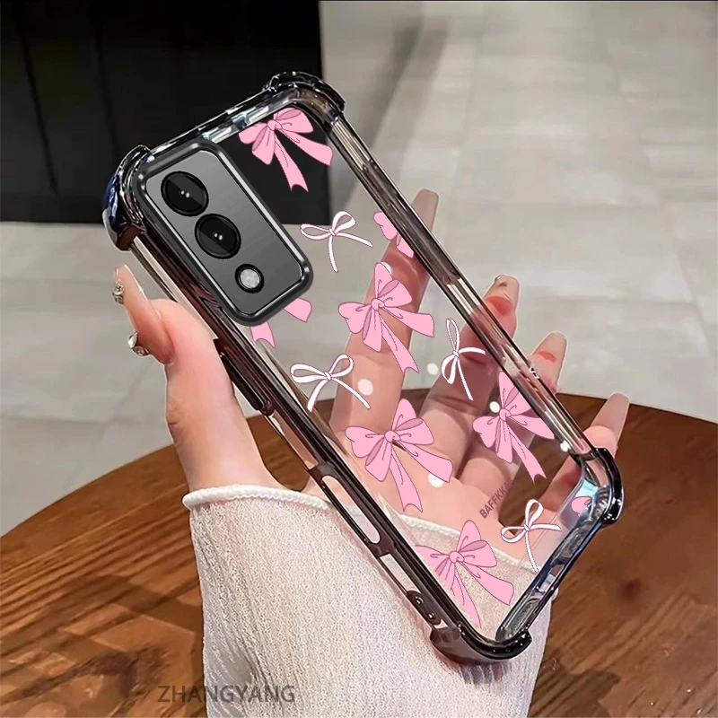 เคสสําหรับ OPPO A3 Pro 5G ความละเอียดสูงโปร่งใสสี่มุมดูดซับแรงกระแทกเคสโทรศัพท์ไฟฟ้าความงามโบว์ออกแบบใหม่ซิลิโคนอ่อนนุ่ม
