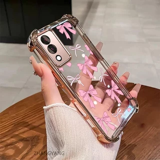 เคสสําหรับ OPPO A3 Pro 5G ความละเอียดสูงโปร่งใสสี่มุมดูดซับแรงกระแทกเคสโทรศัพท์ไฟฟ้าความงามโบว์ออกแบบใหม่ซิลิโคนอ่อนนุ่ม