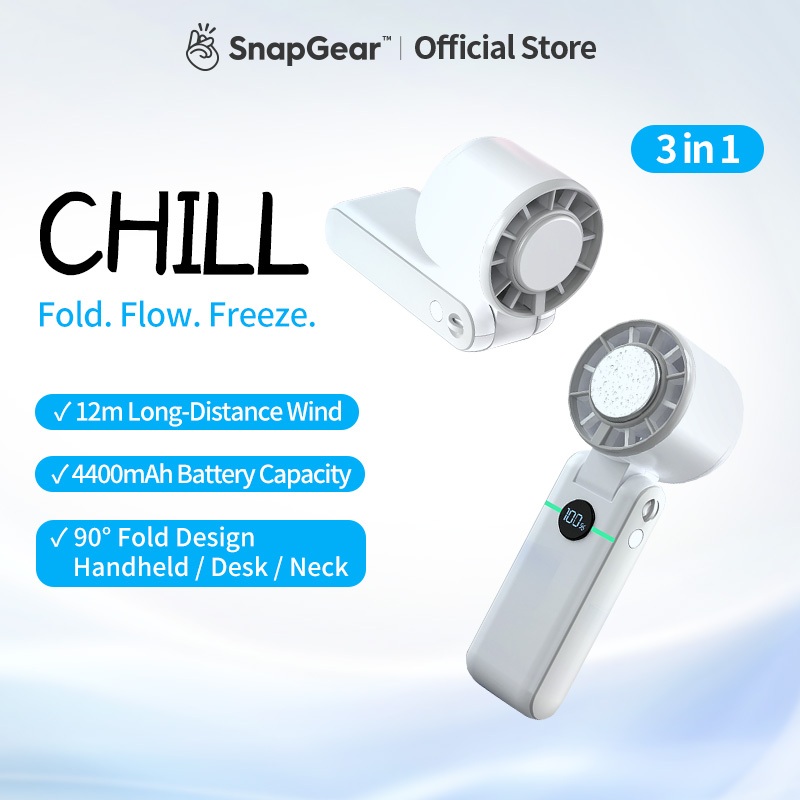 SnapGear พัดลมมือถือ Chill fan พัดลมแบบพกพา - ปรับแรงลมได้ 1-100 ระดับ แบต 4400mAh เงียบ โหมดลม 4 แบบ ใช้งานกลางแจ้ง, Handheld Fan