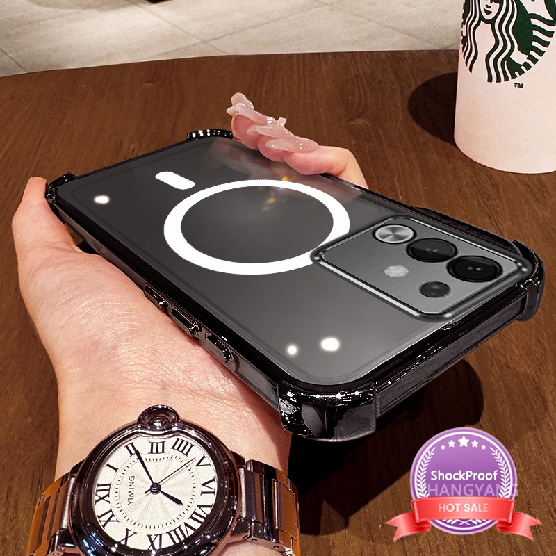 เคสสําหรับ vivo Y29 4G ซิลิโคนความละเอียดสูงโปร่งใสเคสโทรศัพท์ดูดซับแรงกระแทกความงามการออกแบบแหวนแม่เหล็กและเคสนิ่ม TPU
