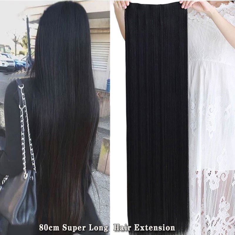32 นิ้ว Super ยาวตรง Hairpiece ที่มองไม่เห็นธรรมชาติสังเคราะห์ 5 คลิปชิ้นเดียวต่อผมสําหรับผู้หญิง 60 ซม./80 ซม./100 ซม.