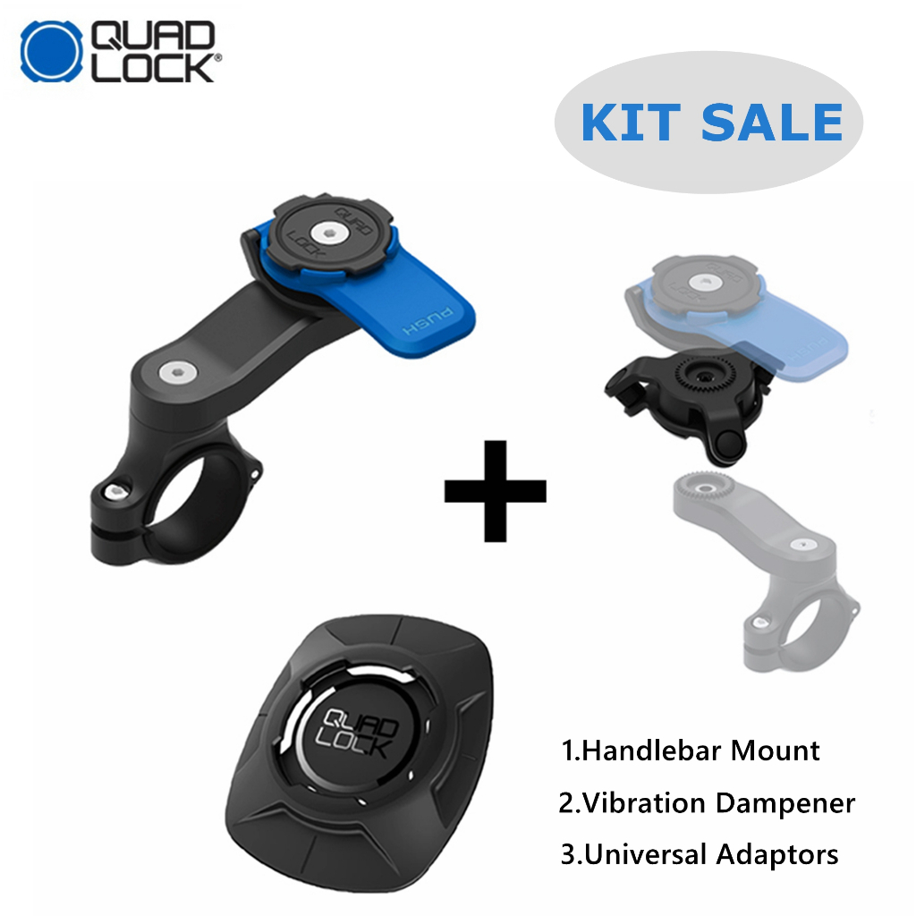 QUAD LOCK MOTORCYCLE KITS 3 รายการพร้อม HANDLEBAR MOUNT VIBRATION DAMPENER UNIVERSAL ADAPTER สําหรับ