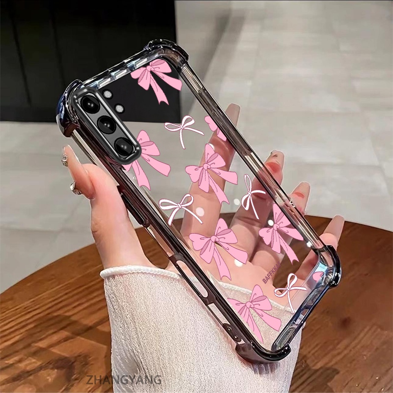 Case สําหรับ Samsung note 10 note 10 Pro note 10 Plus ความละเอียดสูงโปร่งใสสี่มุมดูดซับแรงกระแทกเคสโทรศัพท์ไฟฟ้าความงามโบว์ออกแบบใหม่ซิลิโคนนุ่ม