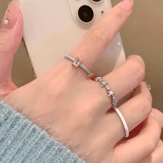 แฟชั่น เกาหลีสีฟ้าเซอร์โคเนียแหวนดาวผู้หญิงสีเงินอินของขวัญว…