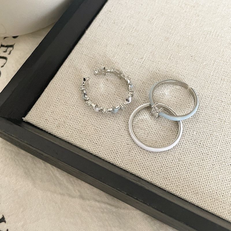 แฟชั่น เกาหลีสีฟ้าเซอร์โคเนียแหวนดาวผู้หญิงสีเงินอินของขวัญวันเกิดนักเรียน - รูปที่ 7