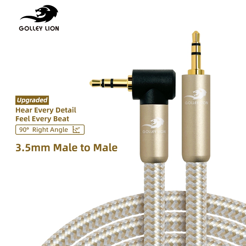 GOLLEY LION สาย Aux มุมขวา 3.5 มม. (ตัวนําชุบเงิน, เสียง Hi-Fi), อะแดปเตอร์อินพุตเสริมเสียงชายกับชายสําหรับหูฟัง, รถยนต์, เครื่องเสียงบ้าน, ลําโพง, Echo & M