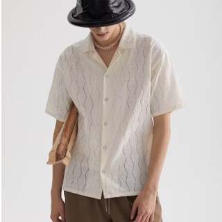 เมโทโซน สีขาวฤดูร้อนโพรงออกแบบเสื้อแขนสั้นหลวมสบายๆวรรณกรรมเ…