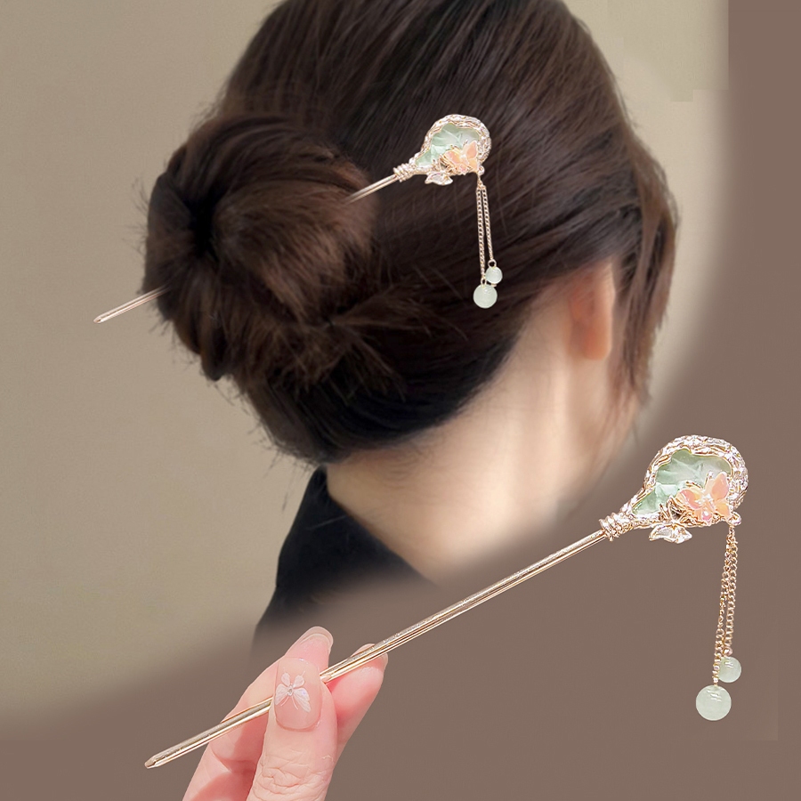 ทาสีผีเสื้อพู่ Hairpin High-End Cheongsam Hanfu Coiled Hairpin ขั้นตอนสั่น Hairpin หญิง