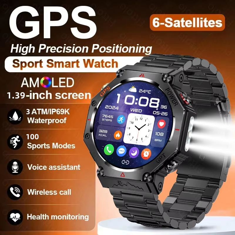 2025 ChatGPT AI assistant GPS สมาร์ทนาฬิกา 5ATM กันน้ําในตัว Dual-band GNSS เข็มทิศทหารกีฬา Smartwat