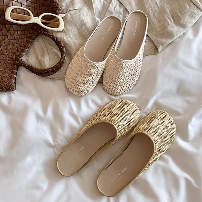 Fashion Net Yarn Mesh Round Toe Mules (ขนาด 35-40)