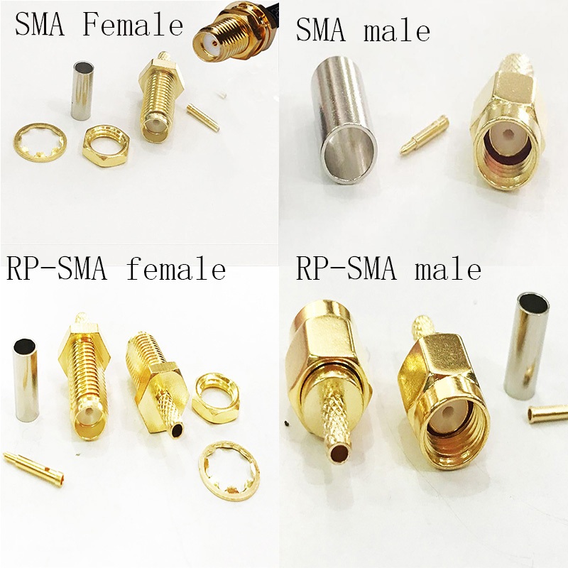 10 ชิ้น SMA ชาย/หญิง RP-SMA ชาย/หญิง Crimp Connector สําหรับ RG174 RG316 LMR100 RF Coax สายอะแดปเตอร์