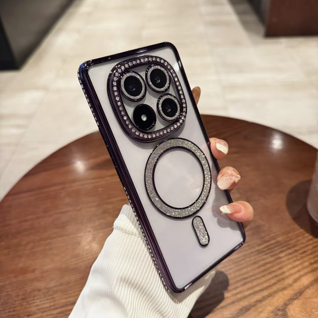 สําหรับ Redmi note 14 13 pro 14s A3 14C 13C 4G 5G Clearน่ารักGlitter BlingฝาครอบSparkleเพชรป้องกันกล้องแม่เหล็กกรณี