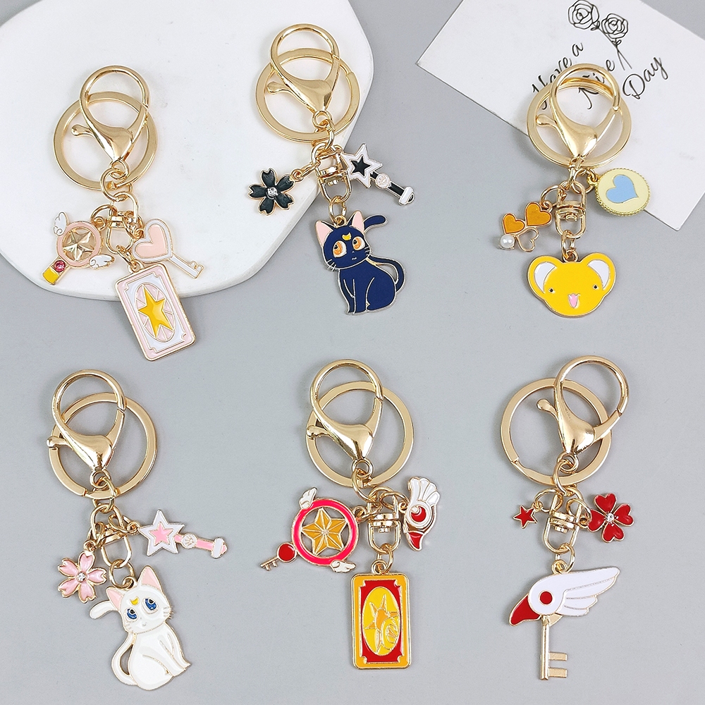 พวงกุญแจ จี้การ์ตูนอนิเมะ Luna Cat Star Moon Card Captor Sakura แฮนด์เมด สําหรับตกแต่งรถยนต์