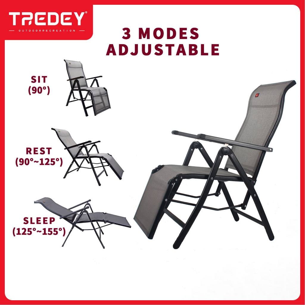 TREDEY เก้าอี้พับเลานจ์ Textilene 6 เกรดกลางแจ้ง Deck Lazy Nap เก้าอี้พักกลางวัน