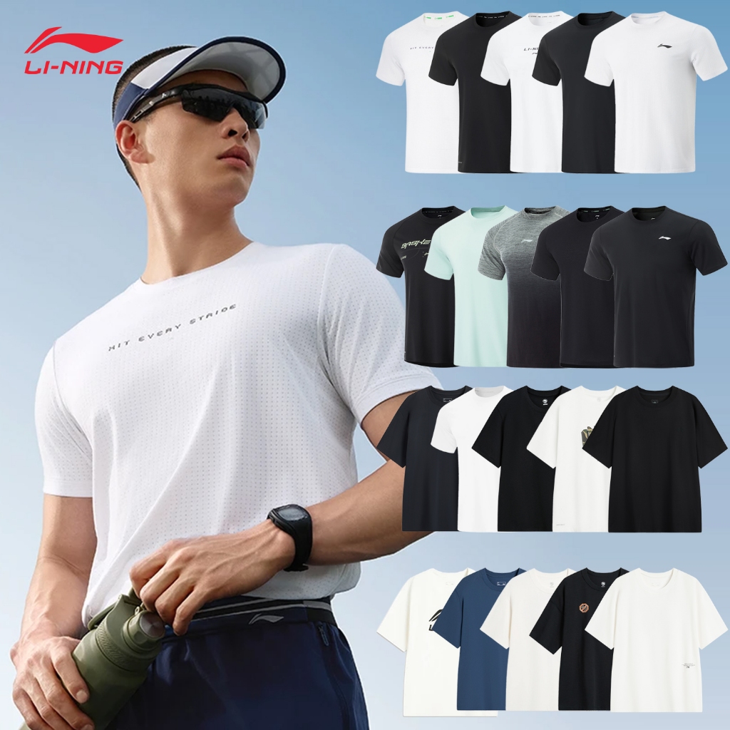 เสื้อยืด LI-NING สําหรับเสื้อวิ่งผู้ชายฤดูร้อนเสื้อกีฬาแขนสั้น