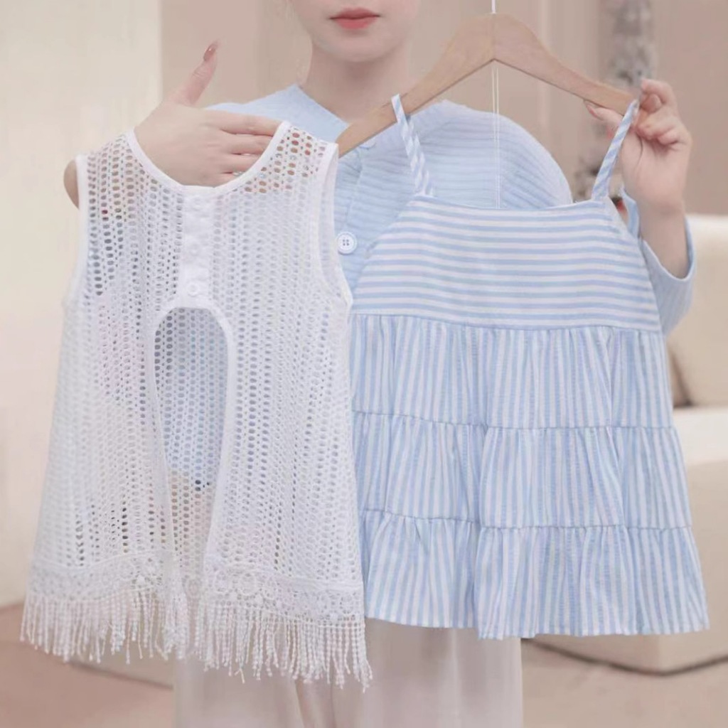 เวอร์ชั่นเกาหลีเสื้อผ้าเด็กเดรสสูทกระโปรงสลิงฤดูร้อนชุดสองชิ้นแฟชั่น