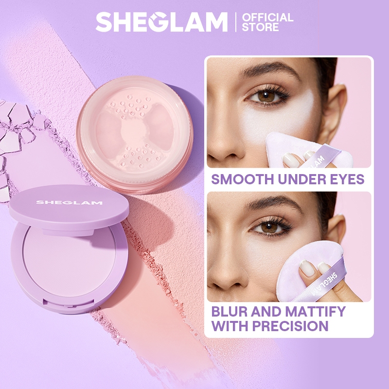 Sheglam Face & Under Eye 2 In 1 Setting Powder Duo- Pink Brightening Oil Control Loose Powder Matte Pore-Less กันน้ํา Long Lasting Pressed Powder