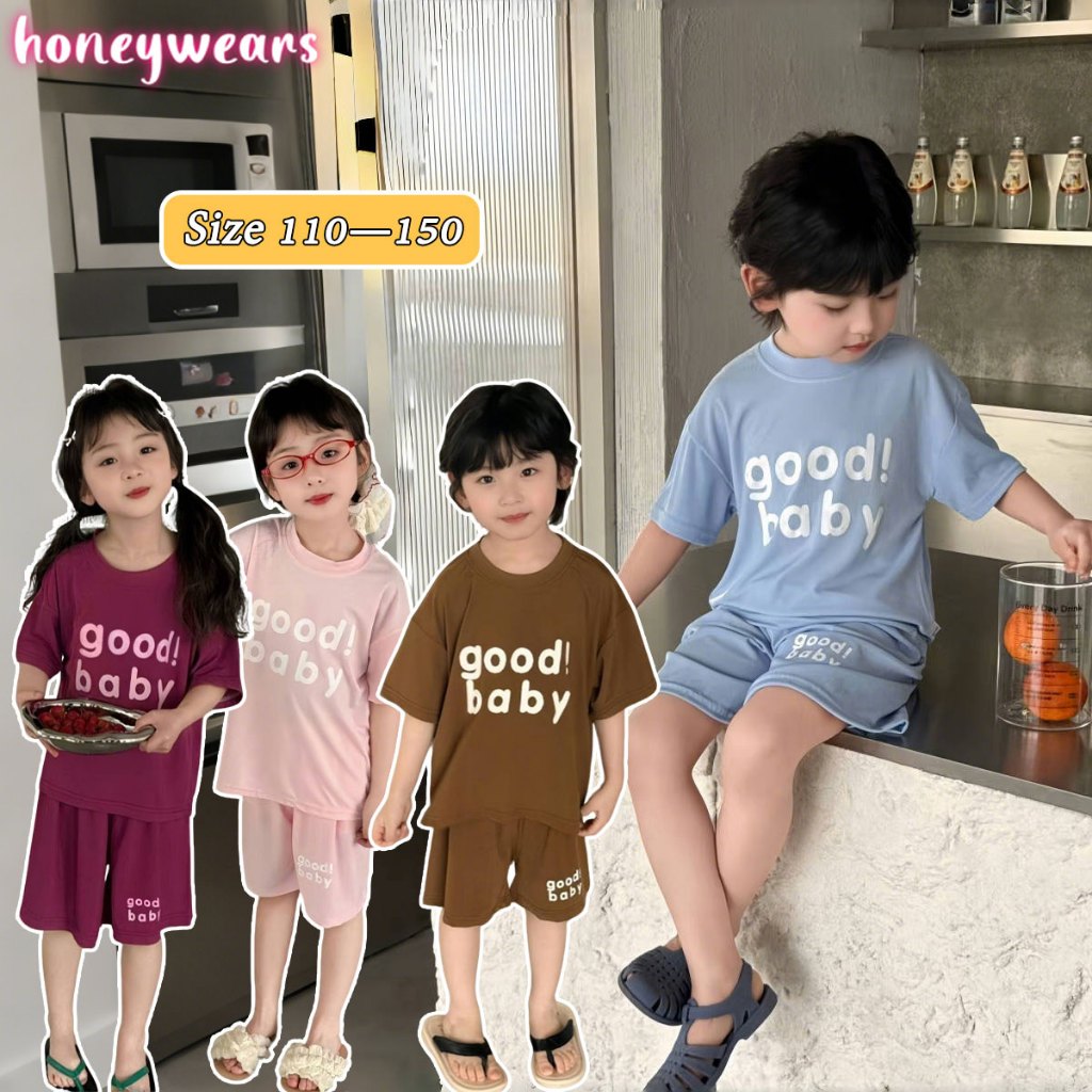honeywears⚡️พร้อมส่ง⚡️ชุดเซ็ตเด็กฤดูร้อนใหม่ ชุดสูทสไตล์ลำลองหลวม สีหวานน่ารักสำหรับเด็กชายและเด็กหญิง ไซส์ 110-150