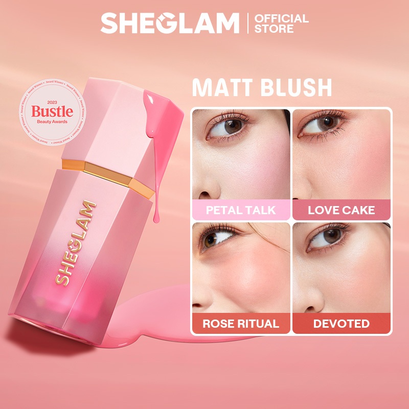 Sheglam Color Bloom Liquid Blush Matte Finish-Love Cake Gel Cream Blush Long Lasting Non-Fading Highly Pigmented น้ําหนักเบา Long Wear Smooth Blusher