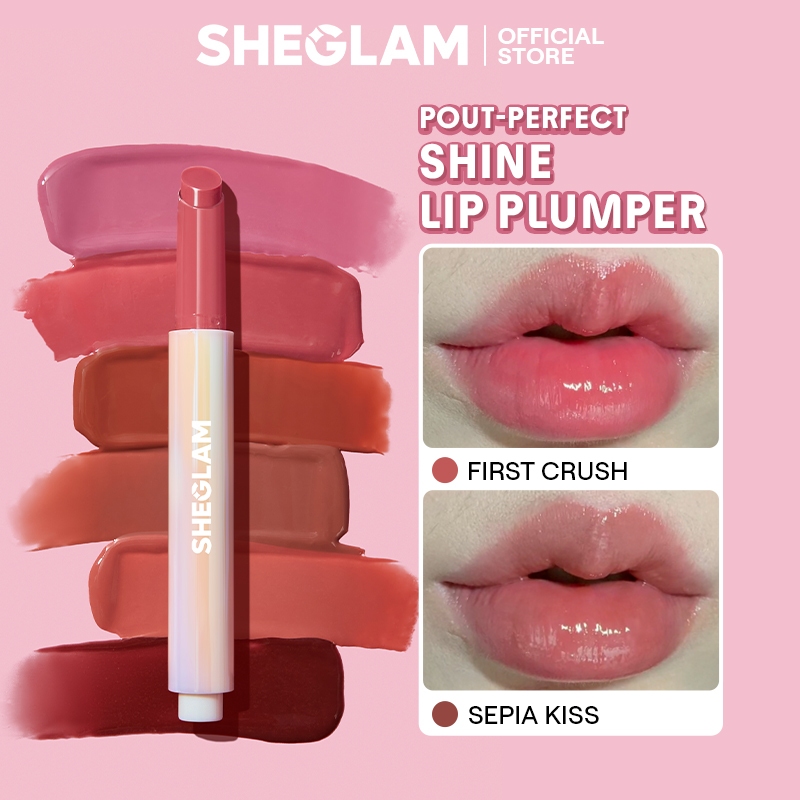 Sheglam Pout-Perfect Shine Lip Plumper-Moisturizing Plumping Solid Lip Gloss Non-Stick Nourishing Lip Plumping Serum Coconut Oil ลิปสติก Lip เครื่องสําอาง