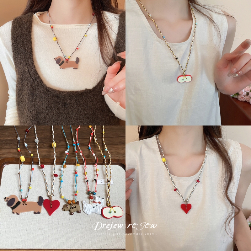 เดรช เชือกขี้ผึ้งหยดน้ํามันลูกสุนัขจี้สร้อยคอการ์ตูนน่ารักอเนกประสงค์โซ่กระดูกไหปลาร้าสดหวานสร้อยคอตกแต่ง